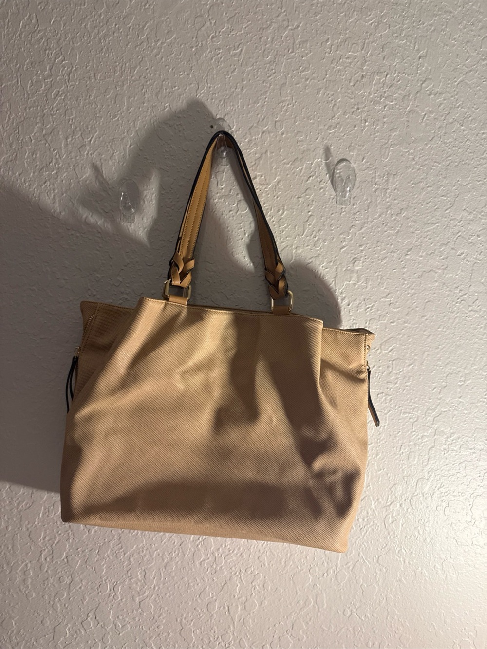 Violet Ray Satchel Handbag Women's Large Matte Tan Gold Hardware Multi-Zip Tote